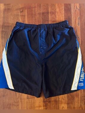 Vintage Y2K FUBU Streetwear Baggy Embroidered Logo Blue Swimsuit Swim Trunks L